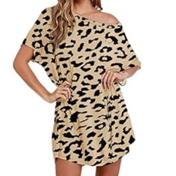 Leopard Print Off-Shoulder Dress - Picture 1 of 6